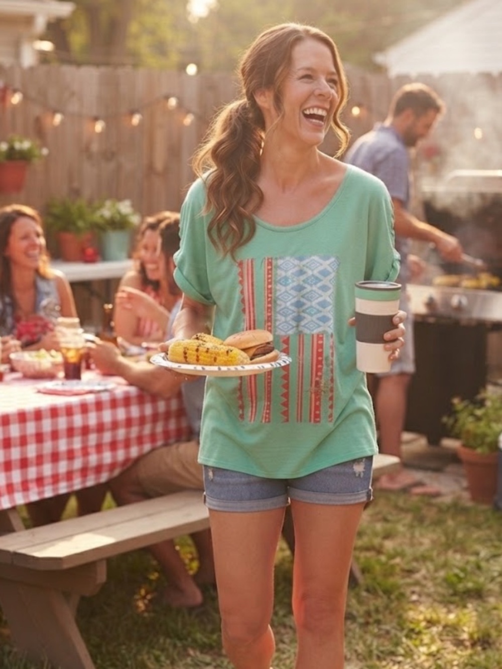 🌺 B2G1 🌺 Aqua Distressed American Flag Graphic Tee